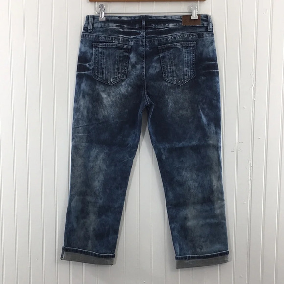 S&P Standards and Practices Cropped Jeans Acid Wash Denim Mid Rise Tie Dye - Picture 3 of 13